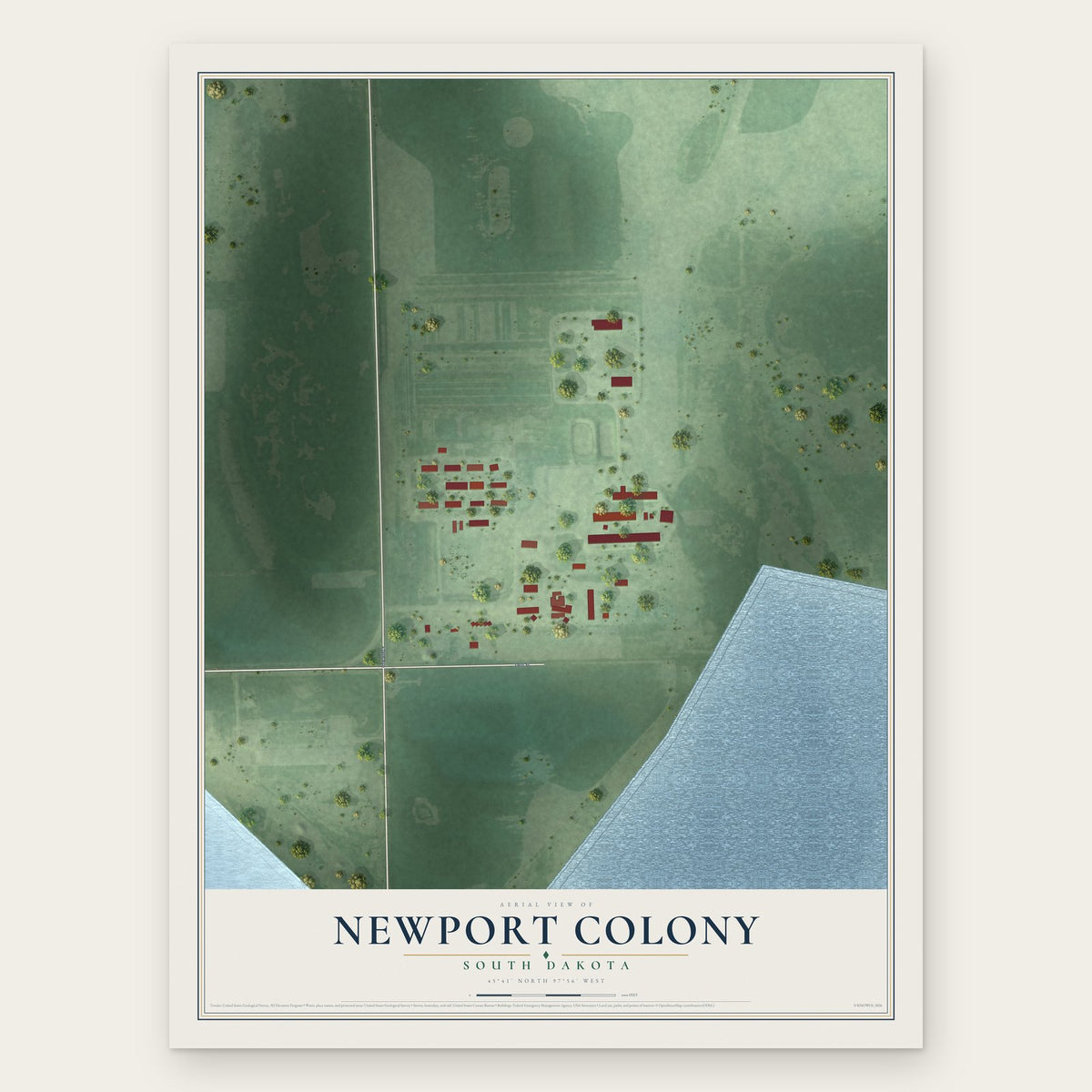 Newport Colony, South Dakota map print, the full design