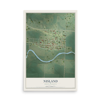 Map of Nisland, South Dakota, 12 x 18 inch unframed archival matte print