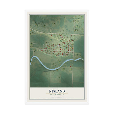 Map of Nisland, South Dakota, 12 x 18 inch print in a white wood frame