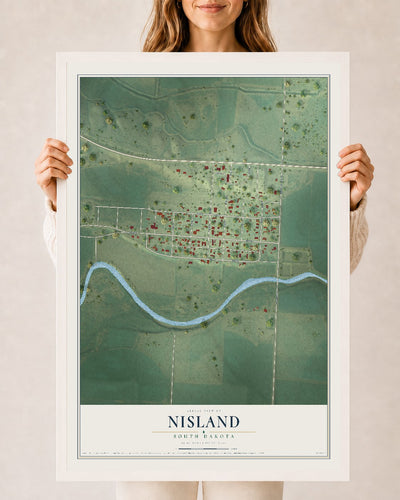 Map of Nisland, South Dakota, 24 x 36 inch print in a white wood frame