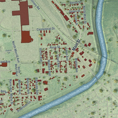 Second close-up of the map of North Sioux City, South Dakota print showing more streets and buildings