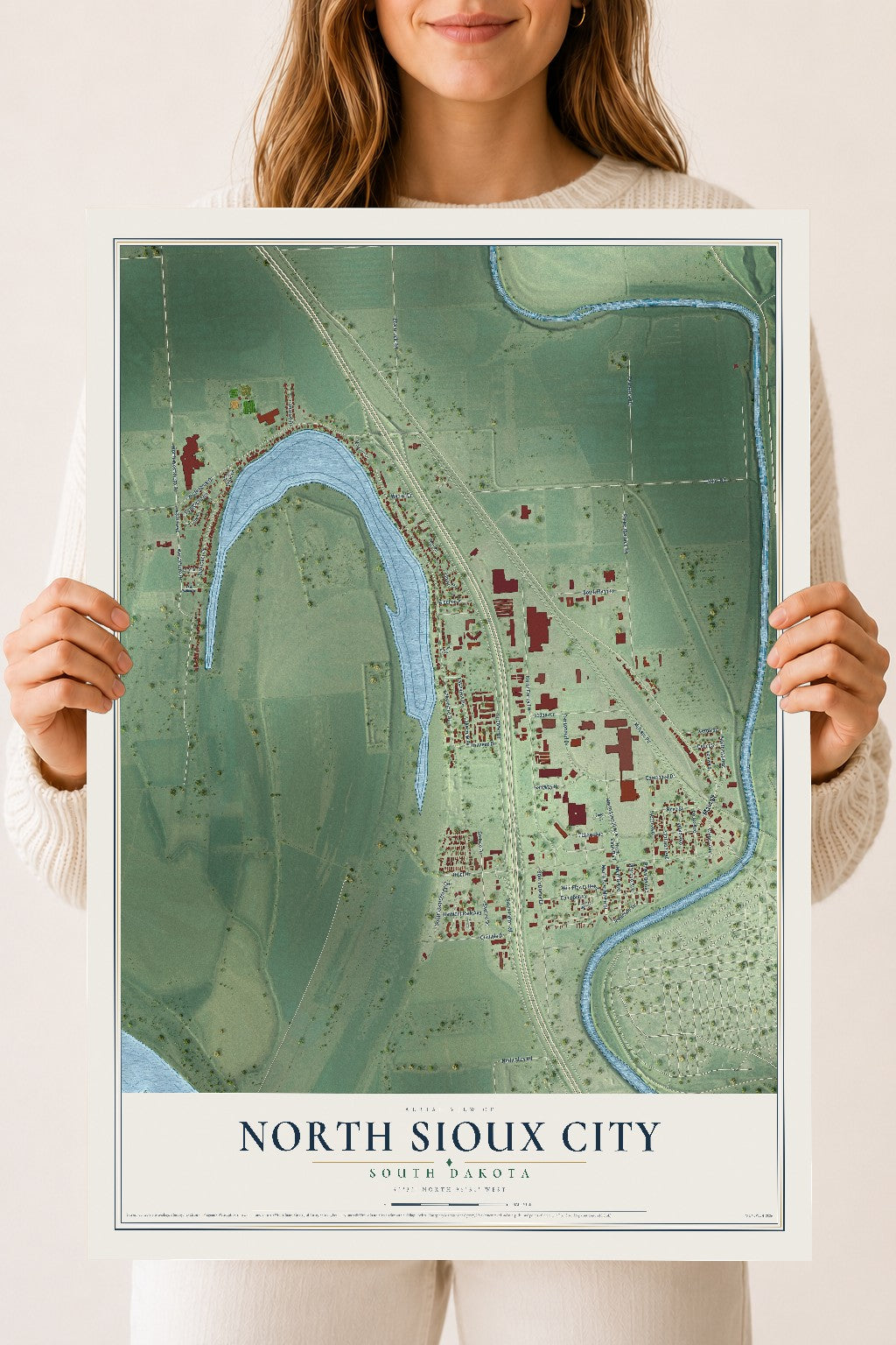 Map of North Sioux City, South Dakota, 18 x 24 inch unframed archival matte print