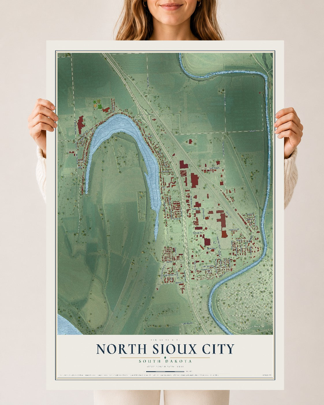 Map of North Sioux City, South Dakota, 24 x 36 inch unframed archival matte print