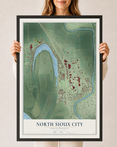 Map of North Sioux City, South Dakota, 24 x 36 inch print in a black wood frame