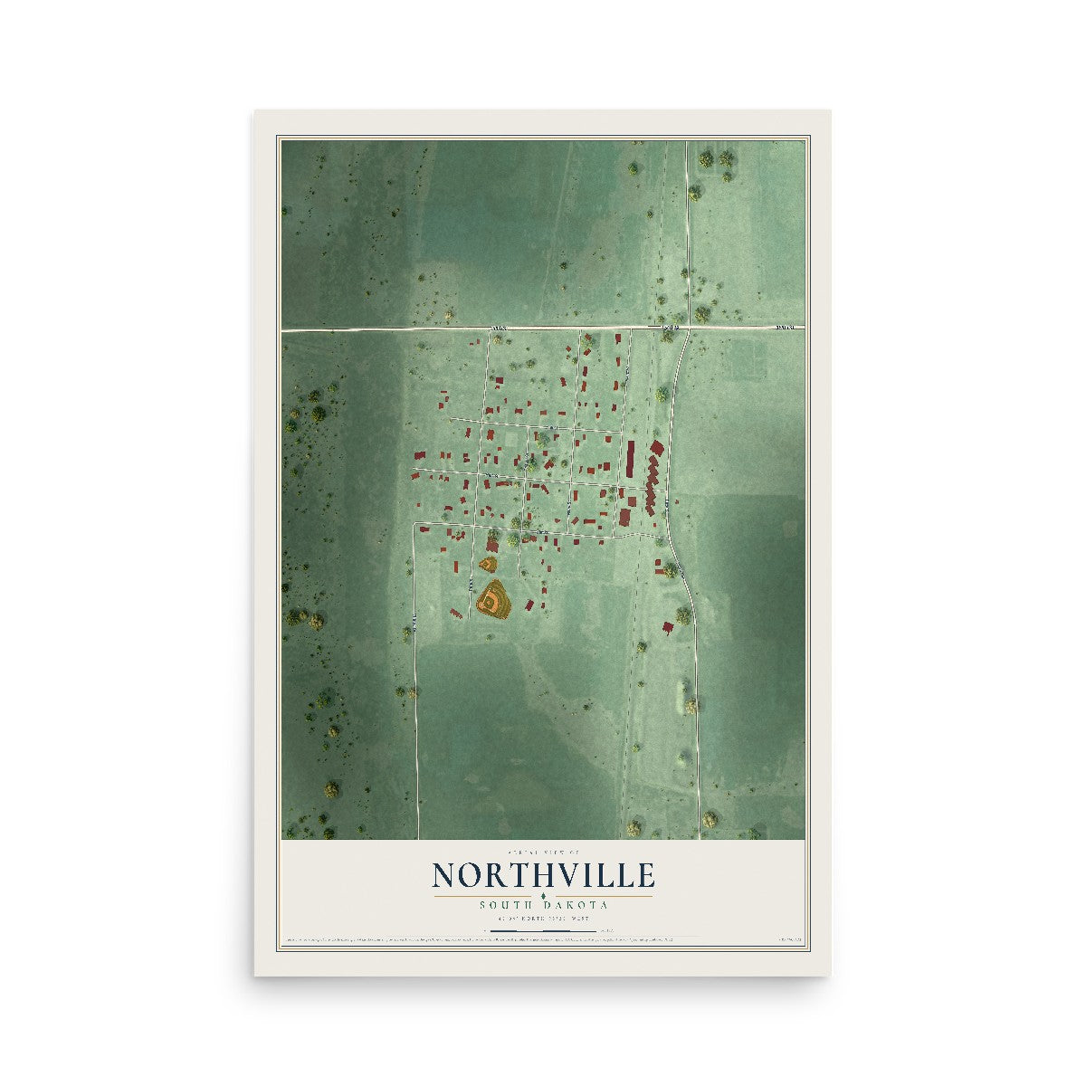 Map of Northville, South Dakota, 12 x 18 inch unframed archival matte print