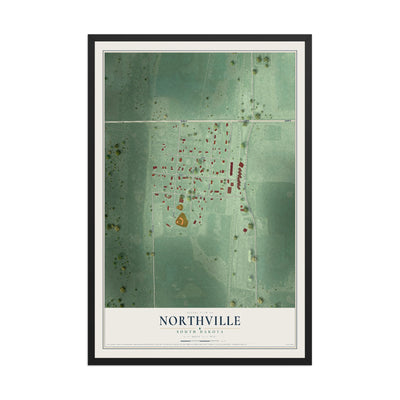 Map of Northville, South Dakota, 12 x 18 inch print in a black wood frame