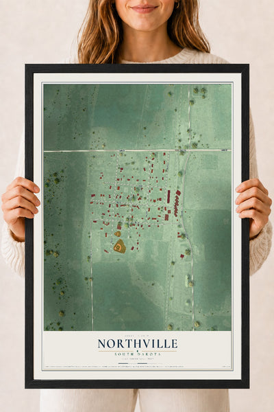 Map of Northville, South Dakota, 18 x 24 inch print in a black wood frame