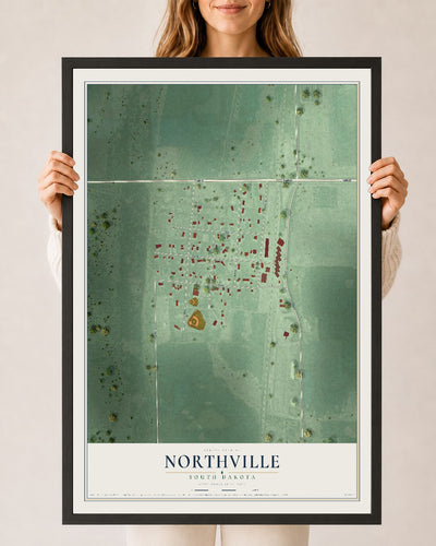 Map of Northville, South Dakota, 24 x 36 inch print in a black wood frame