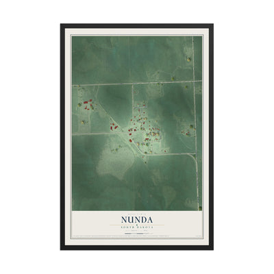 Map of Nunda, South Dakota, 12 x 18 inch print in a black wood frame