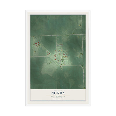Map of Nunda, South Dakota, 12 x 18 inch print in a white wood frame