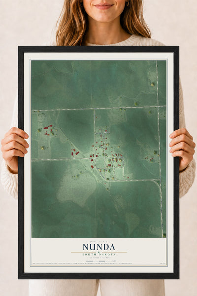 Map of Nunda, South Dakota, 18 x 24 inch print in a black wood frame