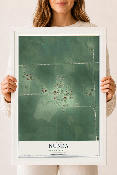 Map of Nunda, South Dakota, 18 x 24 inch print in a white wood frame