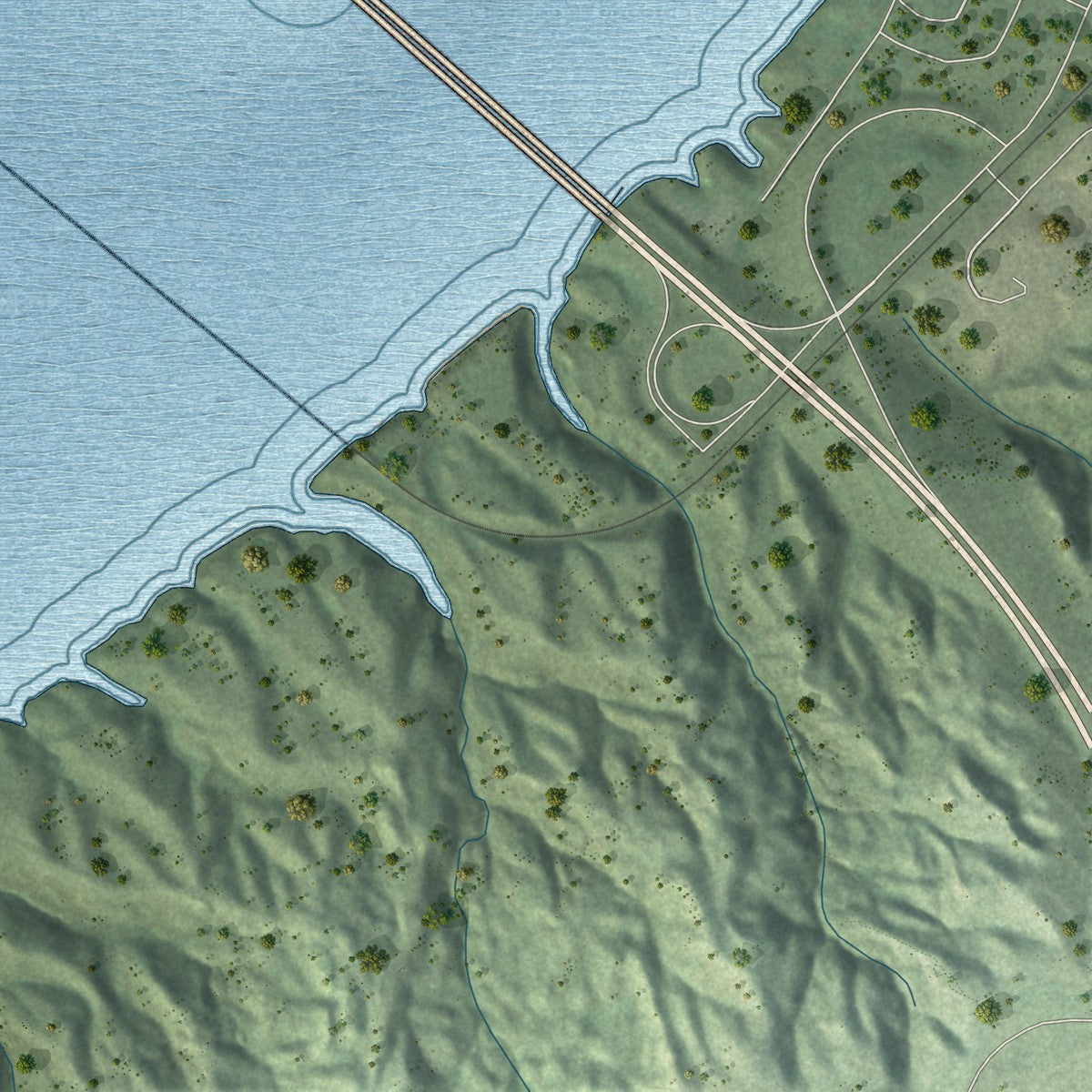 Second close-up of the map of Oacoma, South Dakota print showing more streets and buildings