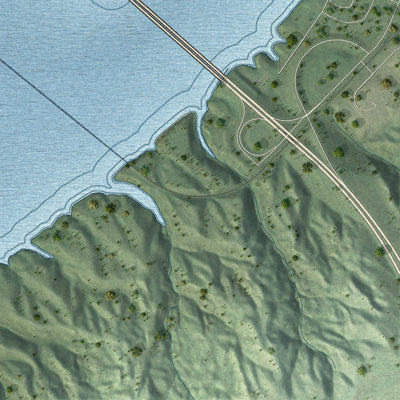 Second close-up of the map of Oacoma, South Dakota print showing more streets and buildings