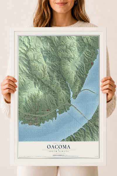 Map of Oacoma, South Dakota, 18 x 24 inch print in a white wood frame