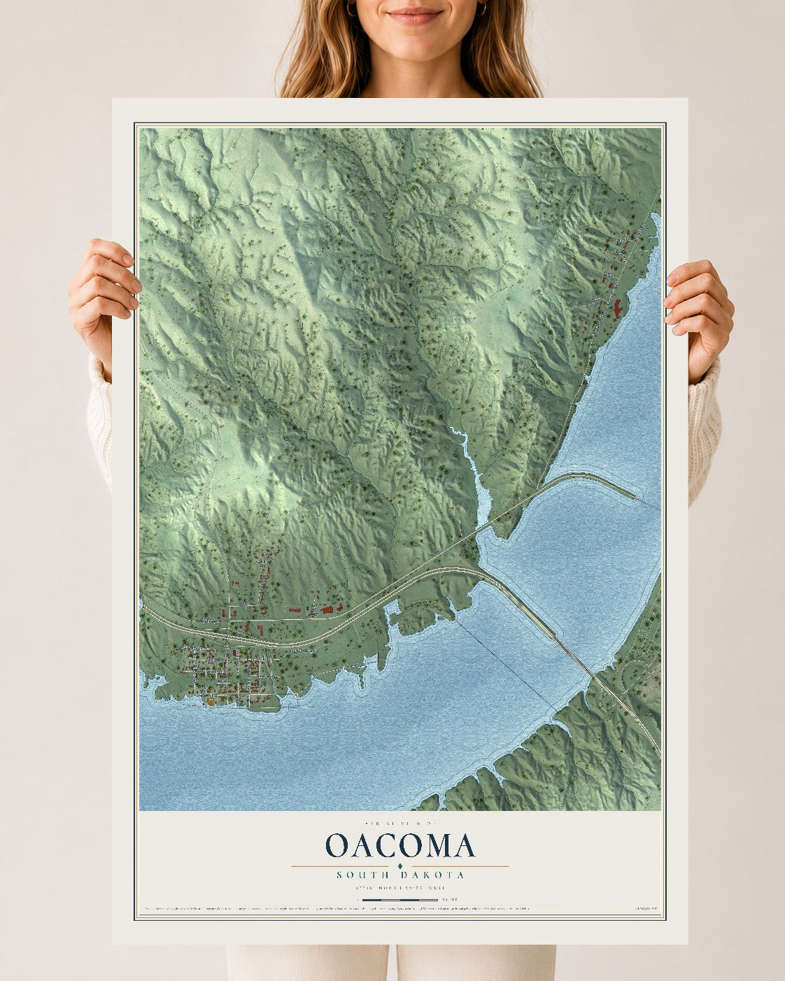 Map of Oacoma, South Dakota, 24 x 36 inch unframed archival matte print