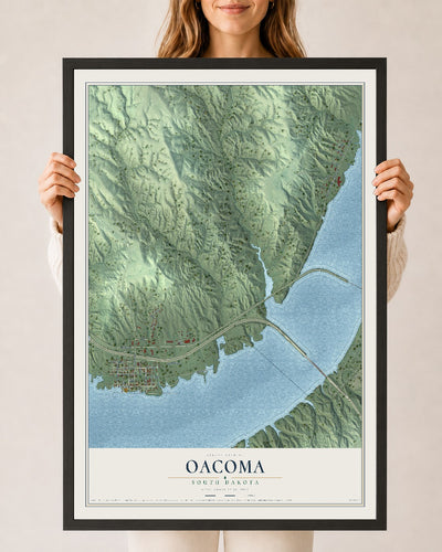 Map of Oacoma, South Dakota, 24 x 36 inch print in a black wood frame