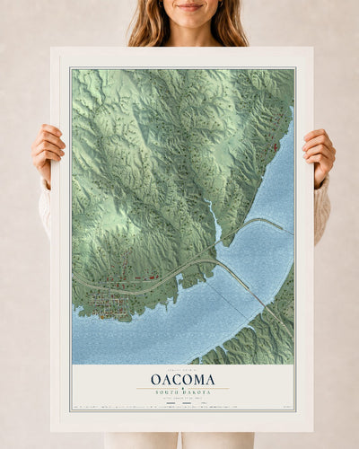 Map of Oacoma, South Dakota, 24 x 36 inch print in a white wood frame