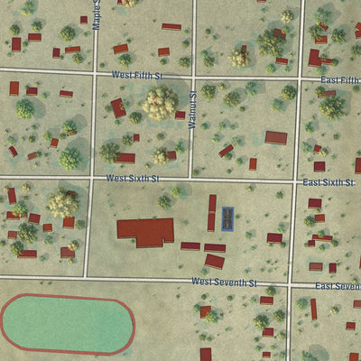 Close-up of the map of Oelrichs, South Dakota print showing street and building detail