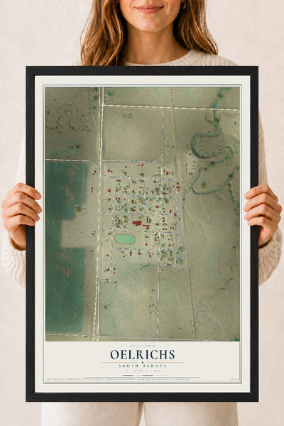 Map of Oelrichs, South Dakota, 18 x 24 inch print in a black wood frame