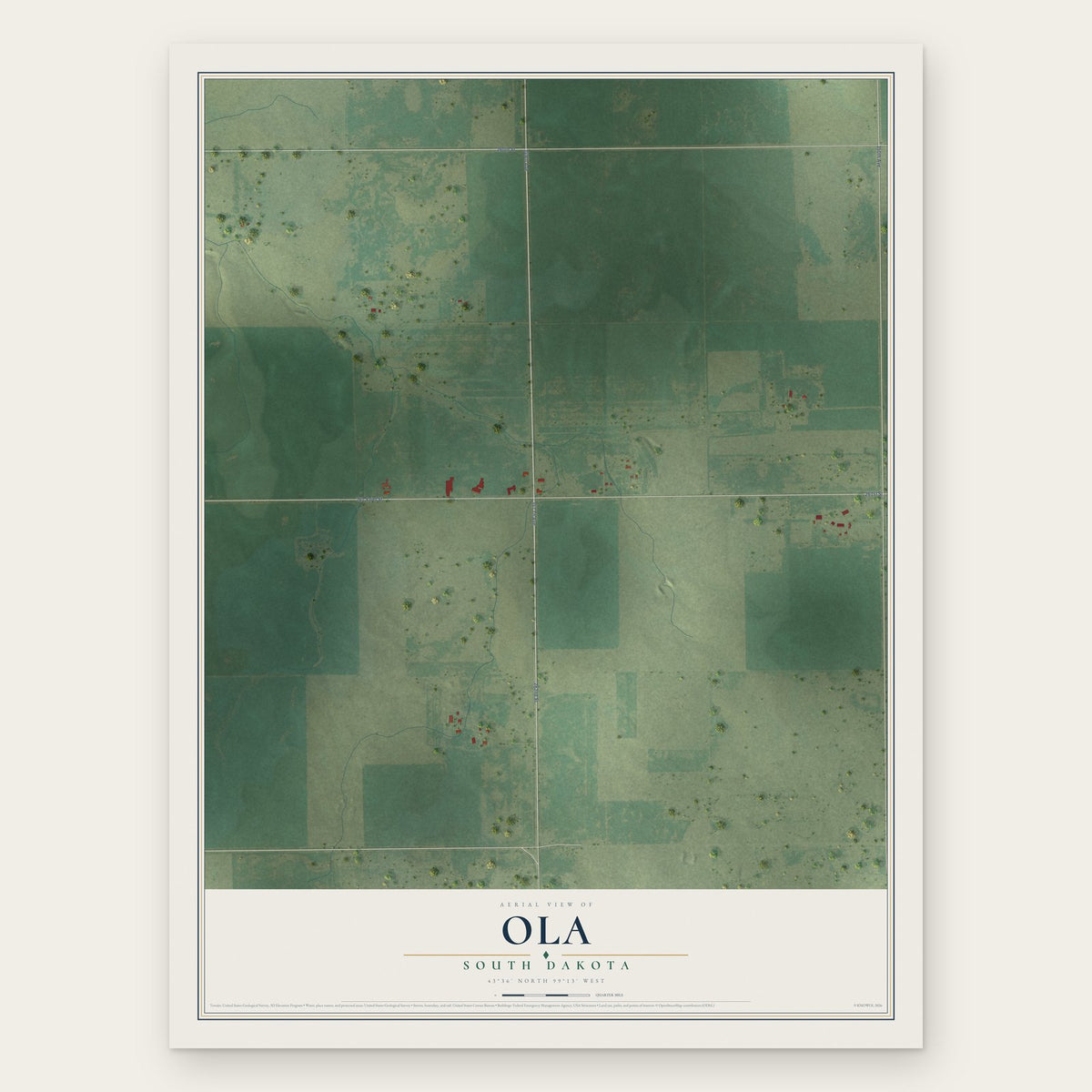 Ola, South Dakota map print, the full design