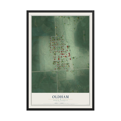 Map of Oldham, South Dakota, 12 x 18 inch print in a black wood frame