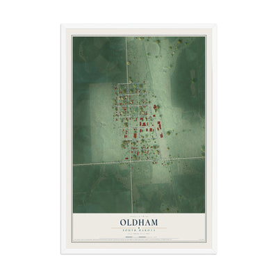 Map of Oldham, South Dakota, 12 x 18 inch print in a white wood frame