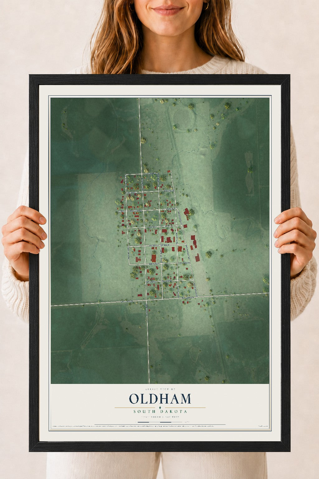 Map of Oldham, South Dakota, 18 x 24 inch print in a black wood frame