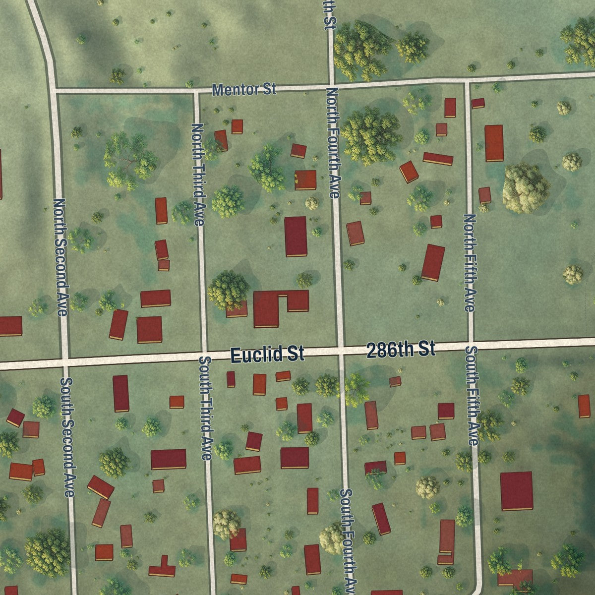 Close-up of the map of Olivet, South Dakota print showing street and building detail