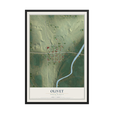 Map of Olivet, South Dakota, 12 x 18 inch print in a black wood frame