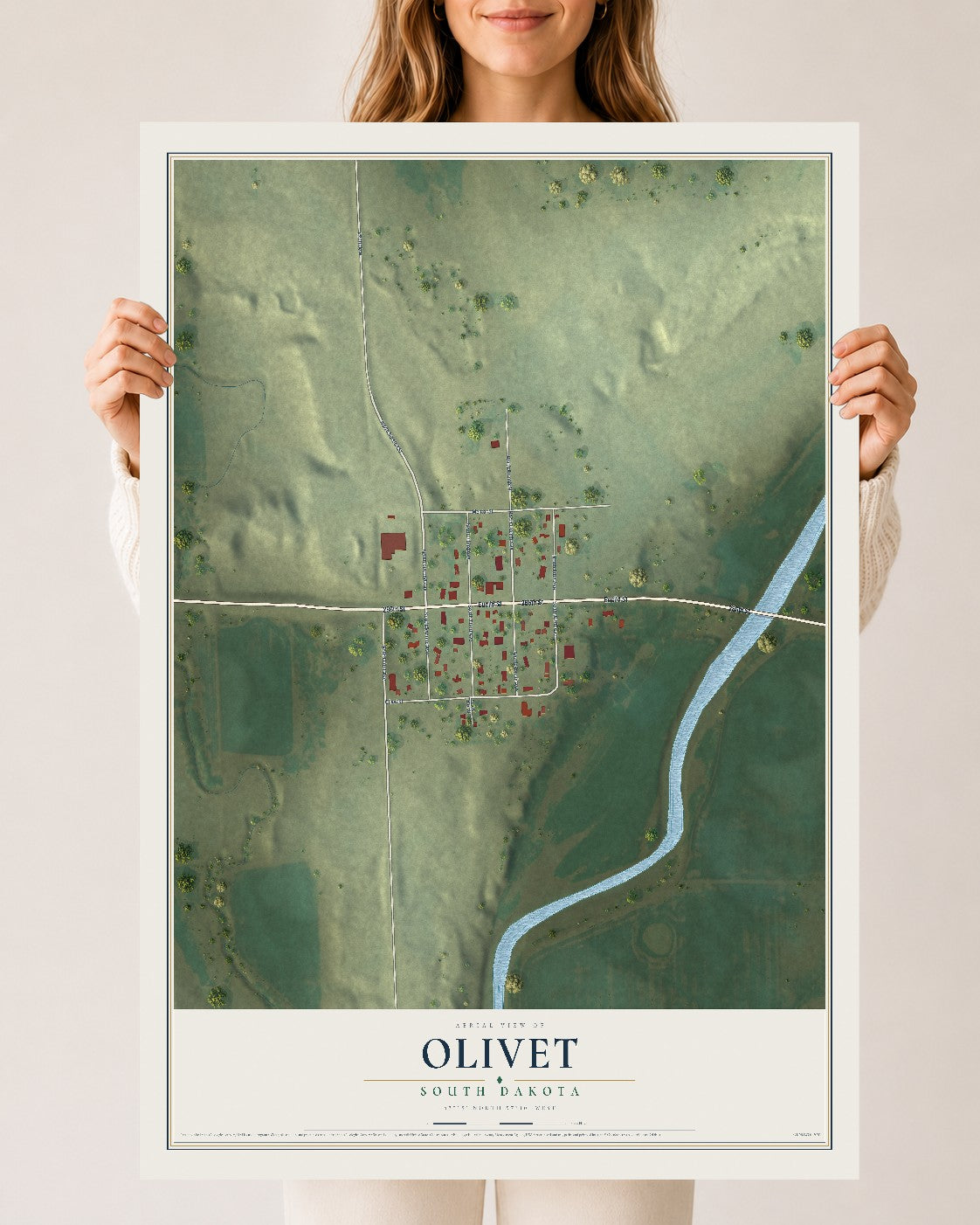 Map of Olivet, South Dakota, 24 x 36 inch unframed archival matte print