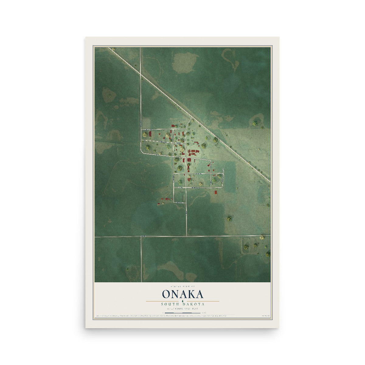 Map of Onaka, South Dakota, 12 x 18 inch unframed archival matte print