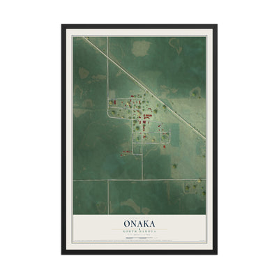 Map of Onaka, South Dakota, 12 x 18 inch print in a black wood frame