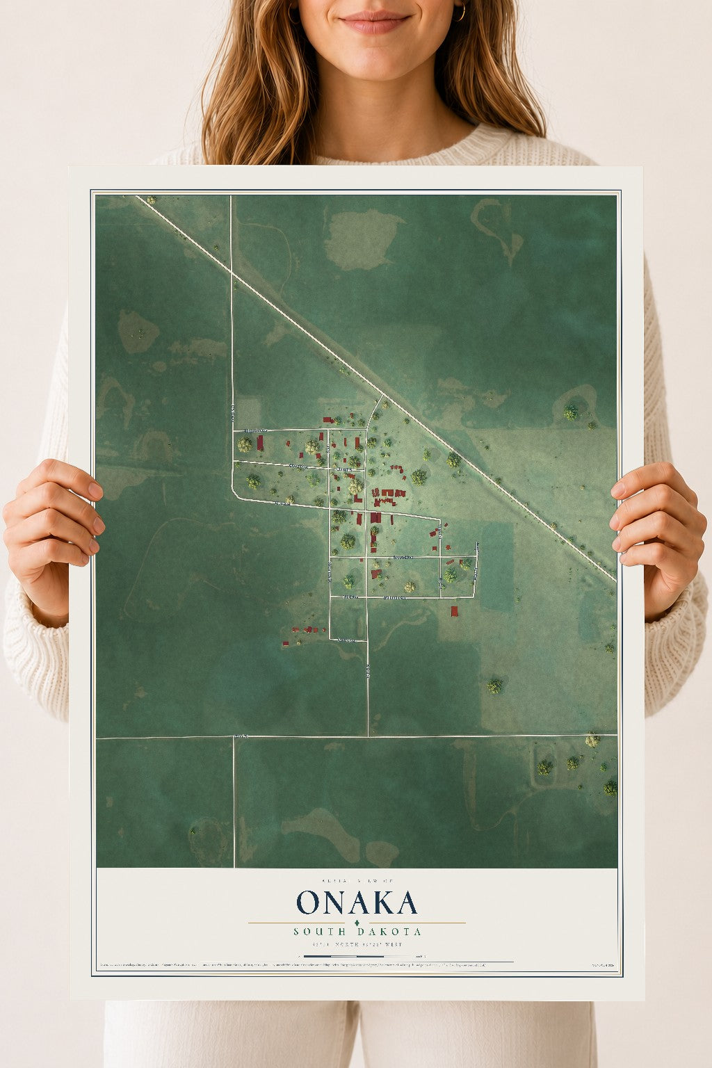 Map of Onaka, South Dakota, 18 x 24 inch unframed archival matte print