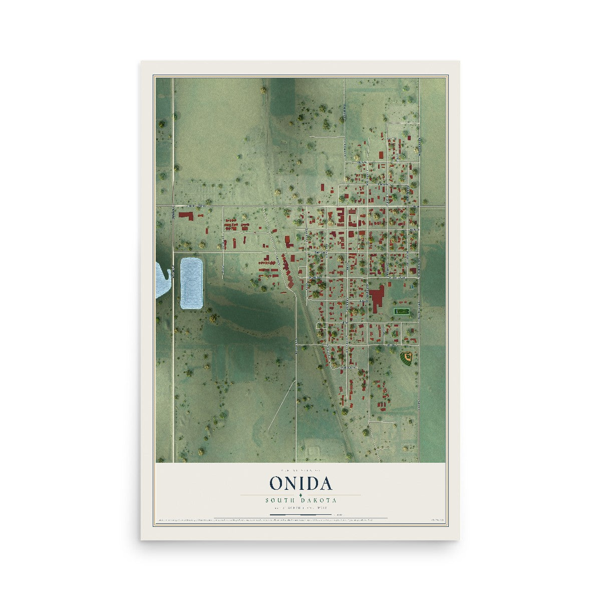 Map of Onida, South Dakota, 12 x 18 inch unframed archival matte print