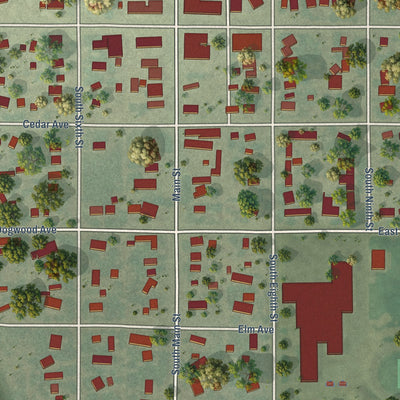 Close-up of the map of Onida, South Dakota print showing street and building detail