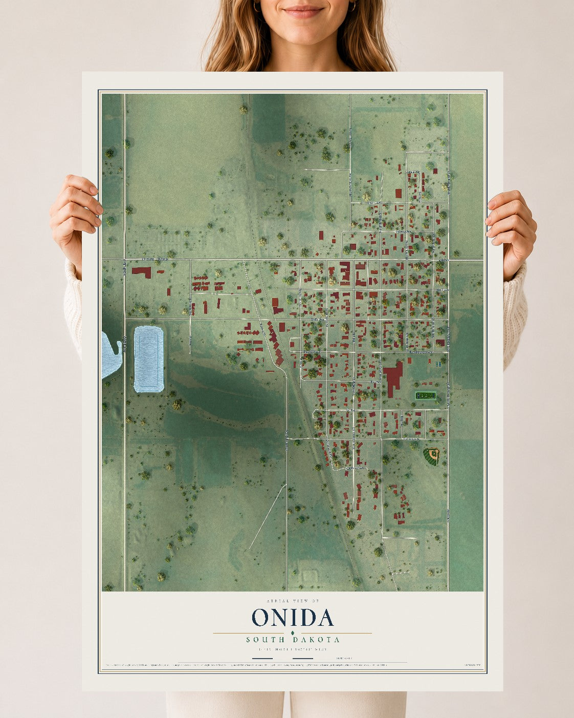 Map of Onida, South Dakota, 24 x 36 inch unframed archival matte print