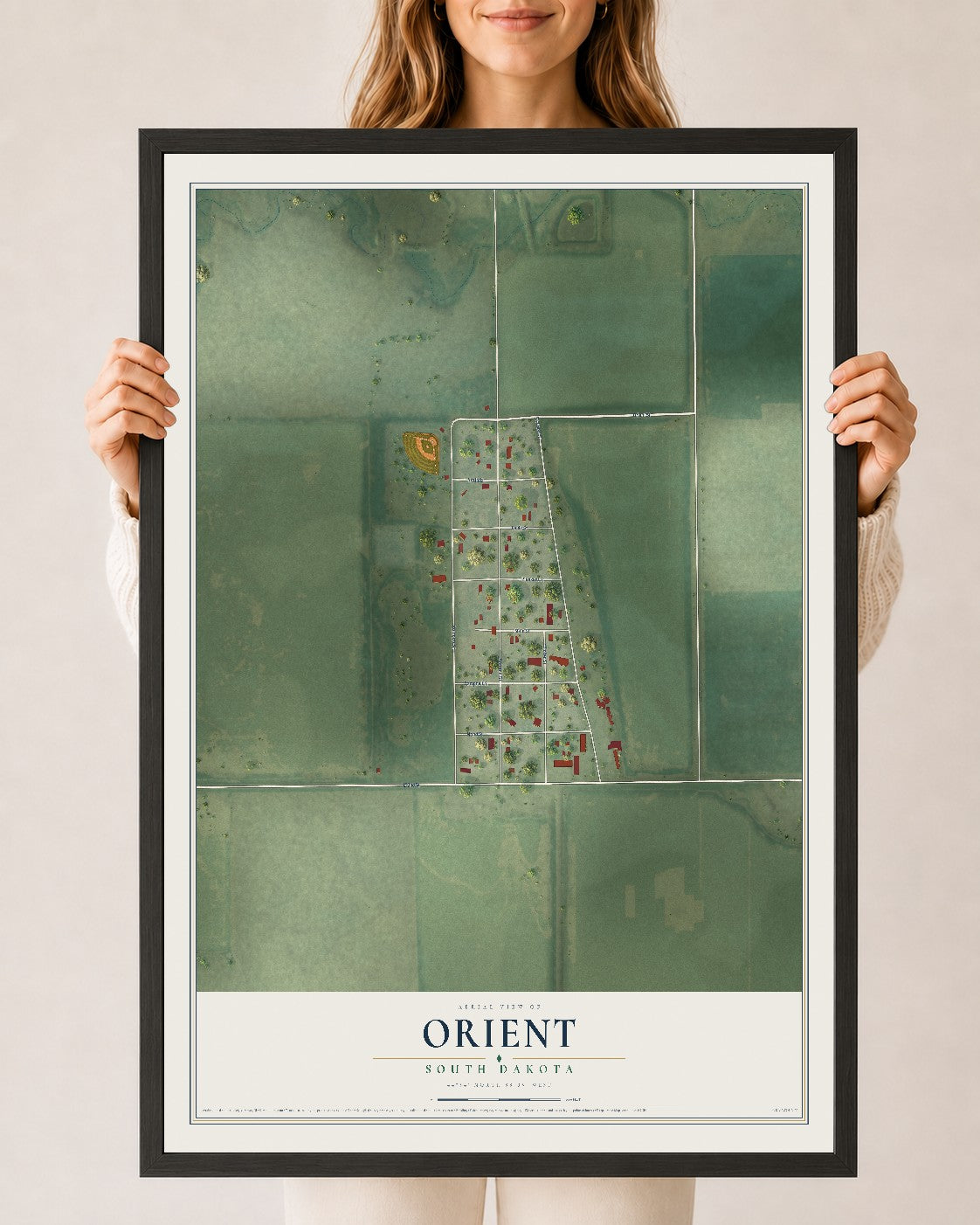 Map of Orient, South Dakota, 24 x 36 inch print in a black wood frame