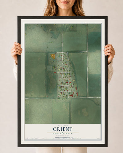 Map of Orient, South Dakota, 24 x 36 inch print in a black wood frame