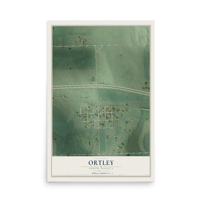 Map of Ortley, South Dakota, 12 x 18 inch unframed archival matte print