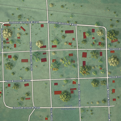 Close-up of the map of Ortley, South Dakota print showing street and building detail