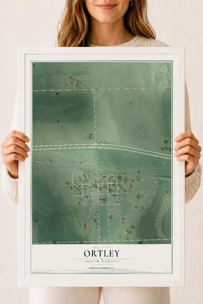 Map of Ortley, South Dakota, 18 x 24 inch print in a white wood frame