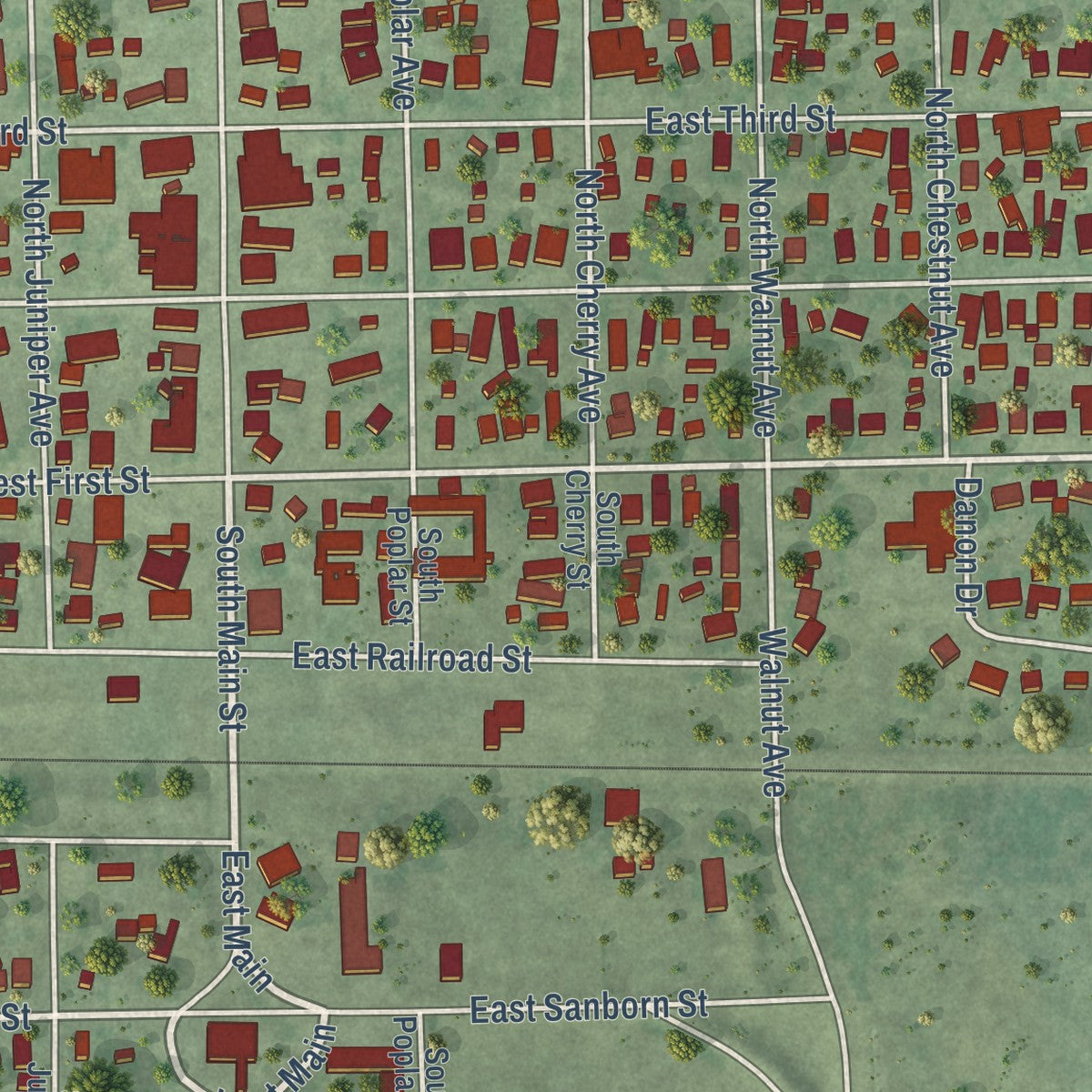 Close-up of the map of Parker, South Dakota print showing street and building detail