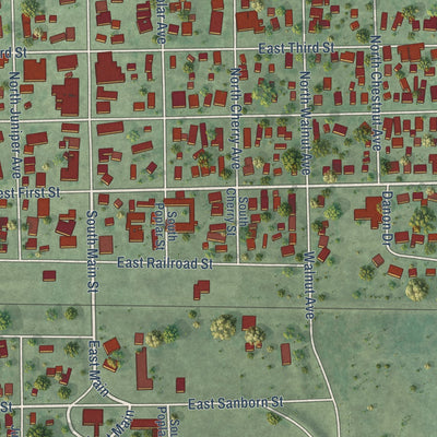 Close-up of the map of Parker, South Dakota print showing street and building detail