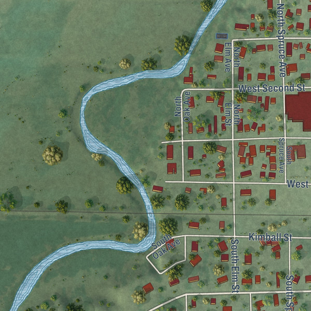 Second close-up of the map of Parker, South Dakota print showing more streets and buildings