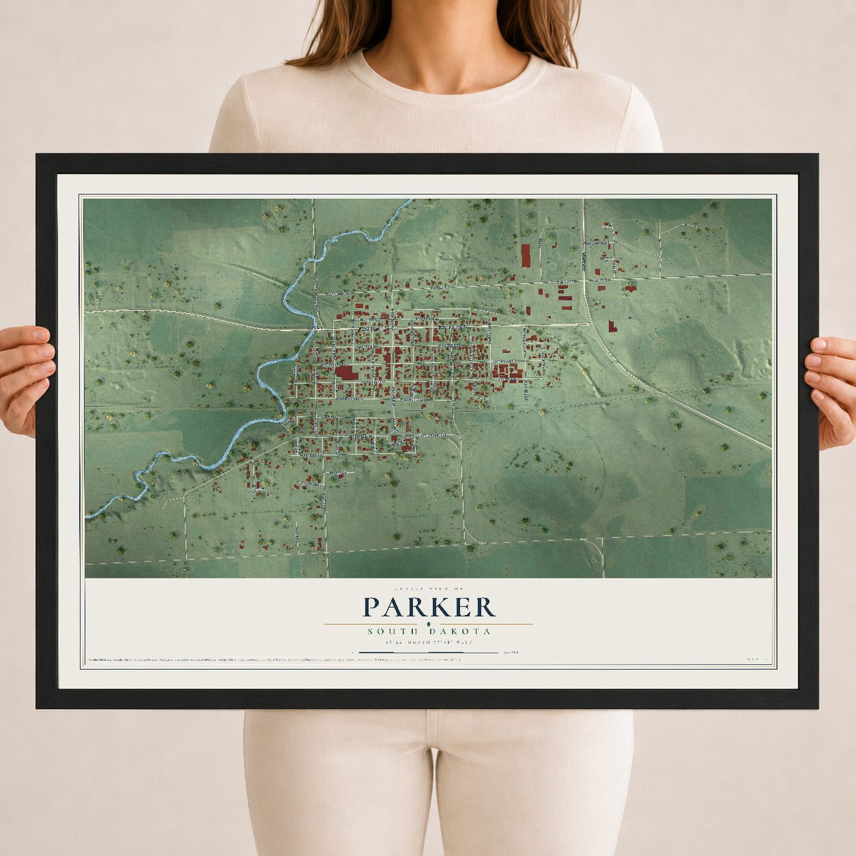 Map of Parker, South Dakota, 18 x 24 inch print in a black wood frame