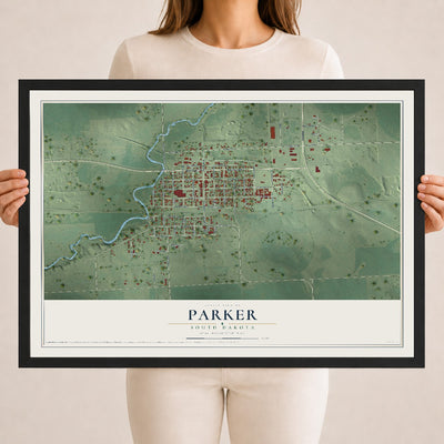 Map of Parker, South Dakota, 18 x 24 inch print in a black wood frame
