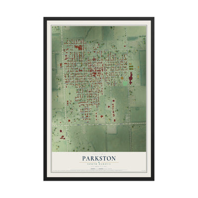 Map of Parkston, South Dakota, 12 x 18 inch print in a black wood frame