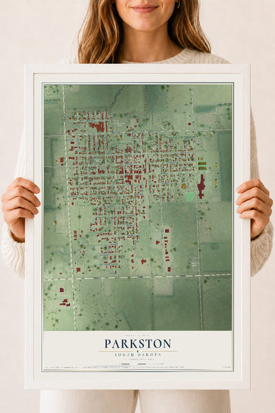 Map of Parkston, South Dakota, 18 x 24 inch print in a white wood frame