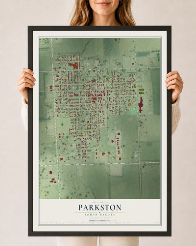 Map of Parkston, South Dakota, 24 x 36 inch print in a black wood frame
